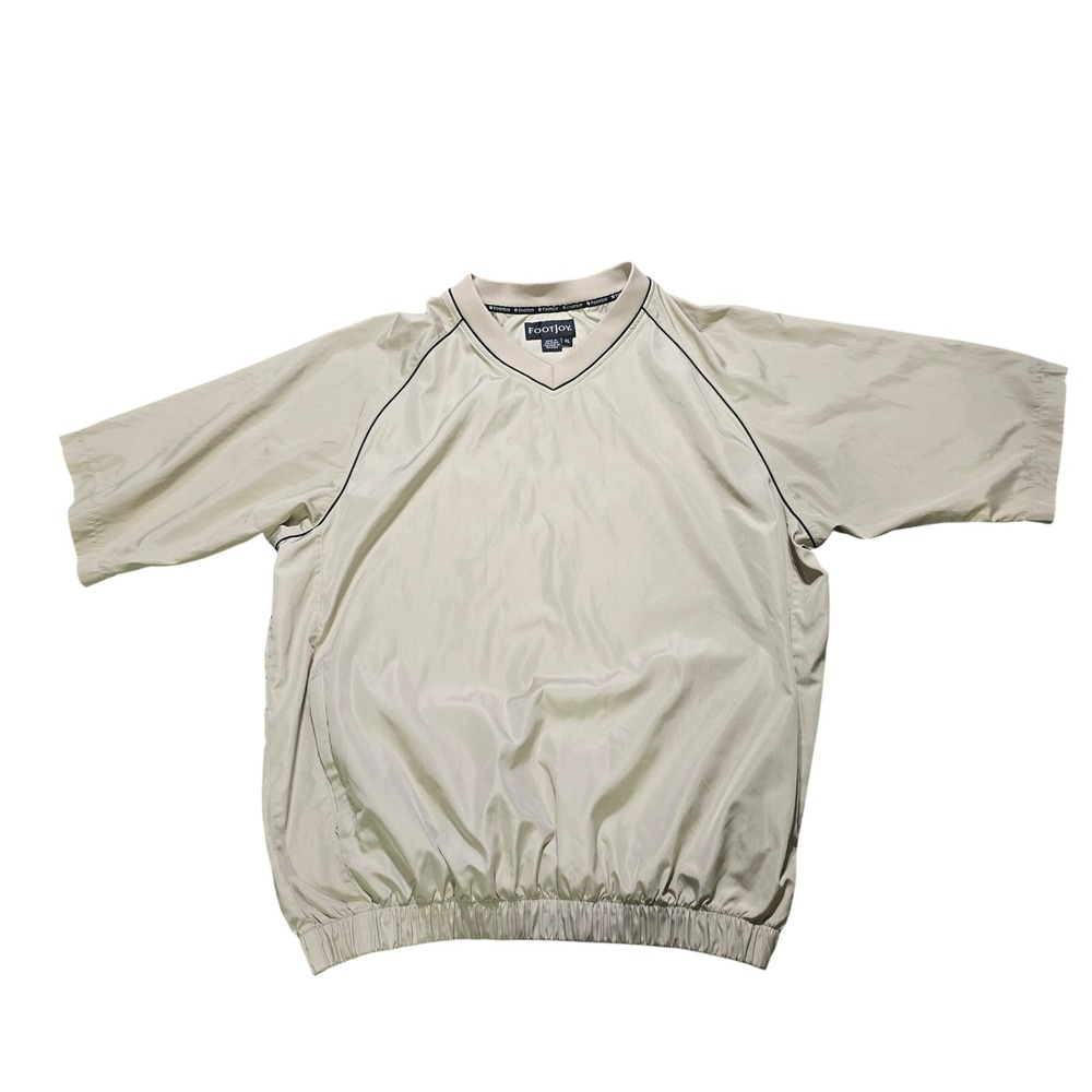 FootJoy Windbreaker Pullover Mens XL Beige Short Sleeve V-Neck Golf Shirt